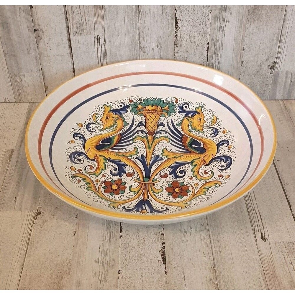 Deruta Raffaellesco Large Serving Bowl Italian Majolica Salad Pasta Dragon 13"